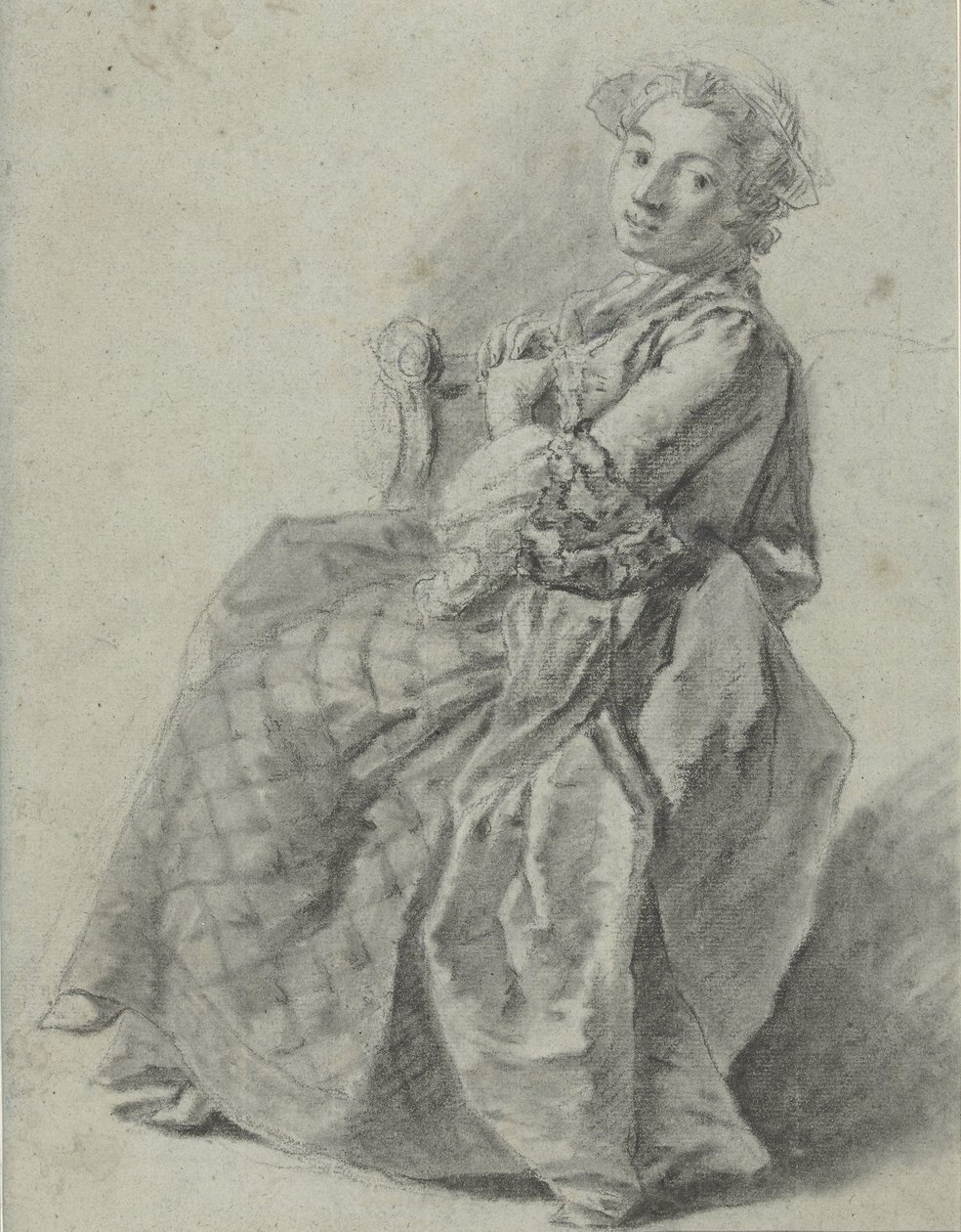 Studie einer sitzenden jungen Frau, nach links von Etienne Jeaurat (attributed to)