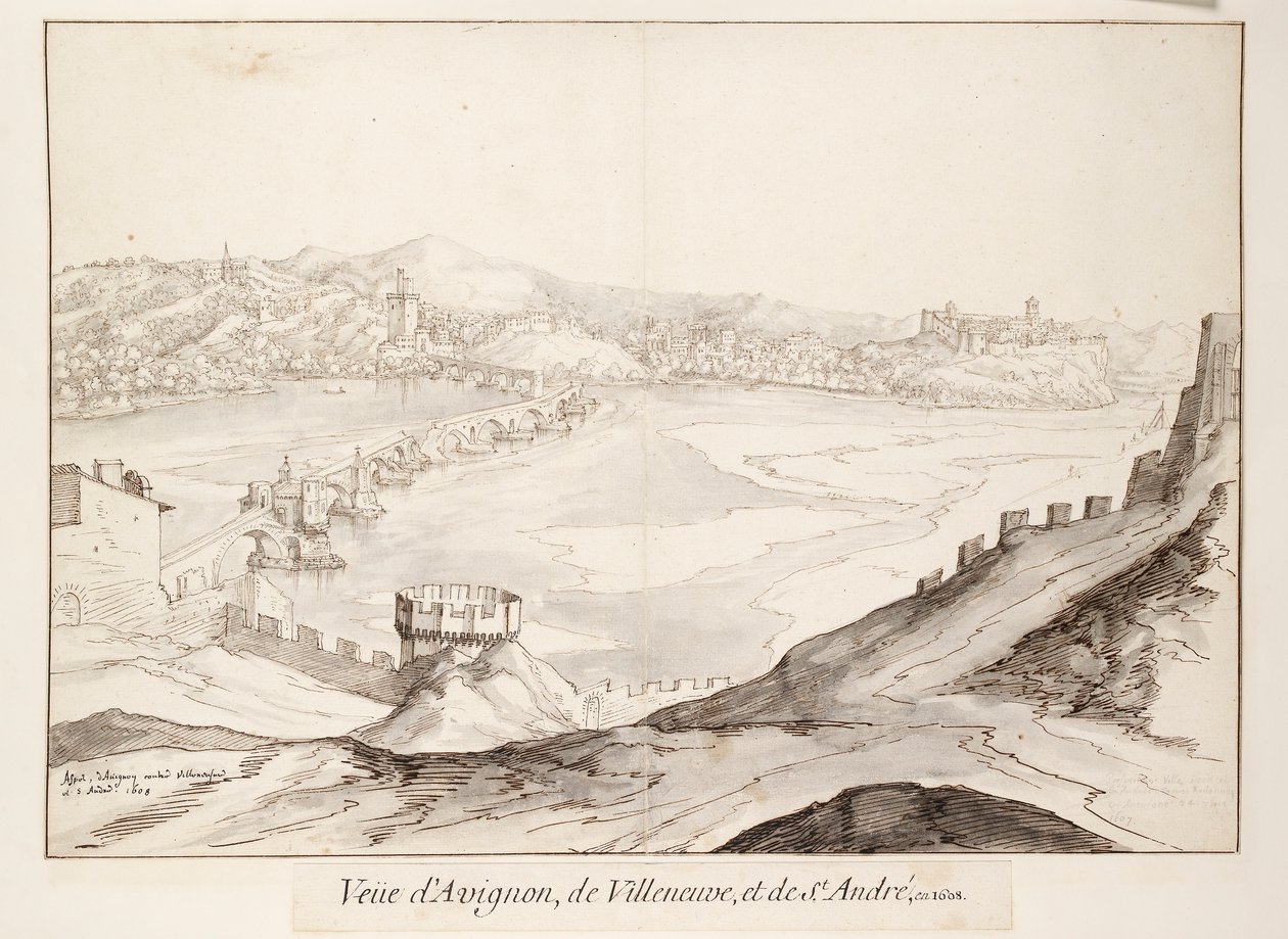 Ansicht der Brücke von Avignon in Richtung Villeneuve, frühes 17. Jahrhundert von Etienne Martellange