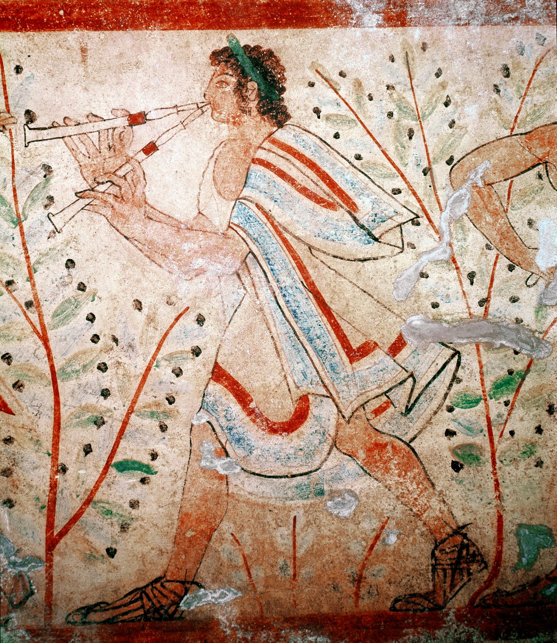 Ein Flötenspieler (Detail eines Freskos, 5. Jahrhundert v. Chr.) von Etruscan
