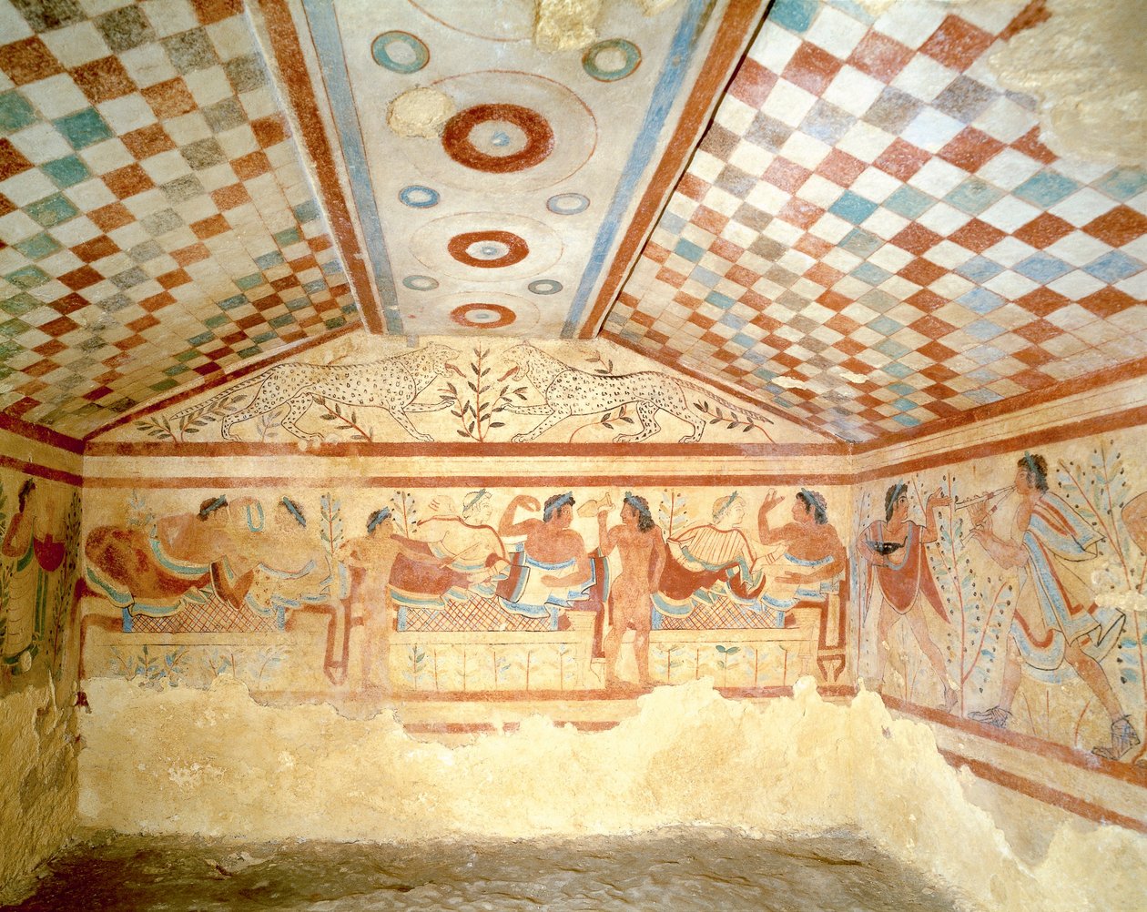 Etruskisches Grab der Leoparden, Fresko mit Bankettszene, Tarquinia. 5. Jahrhundert v. Chr., Italien von Etruscan