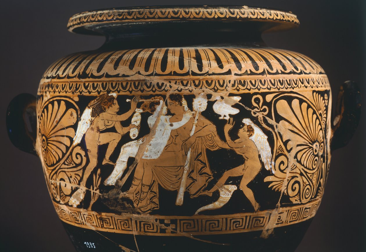 Stamnos (Flüssigkeitsspeichergefäß), Detail mit Dionysos und Ariadne. Rotfigurige Keramik aus Porano (Umbrien). Etruskische Zivilisation, 4. Jahrhundert v. Chr. von Etruscan