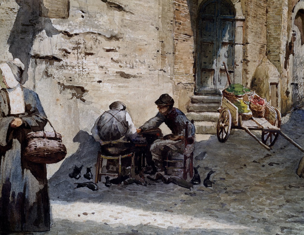 Alte mittelalterliche Häuser an der Lungaretta, Detail, Italien von Ettore Roesler Franz