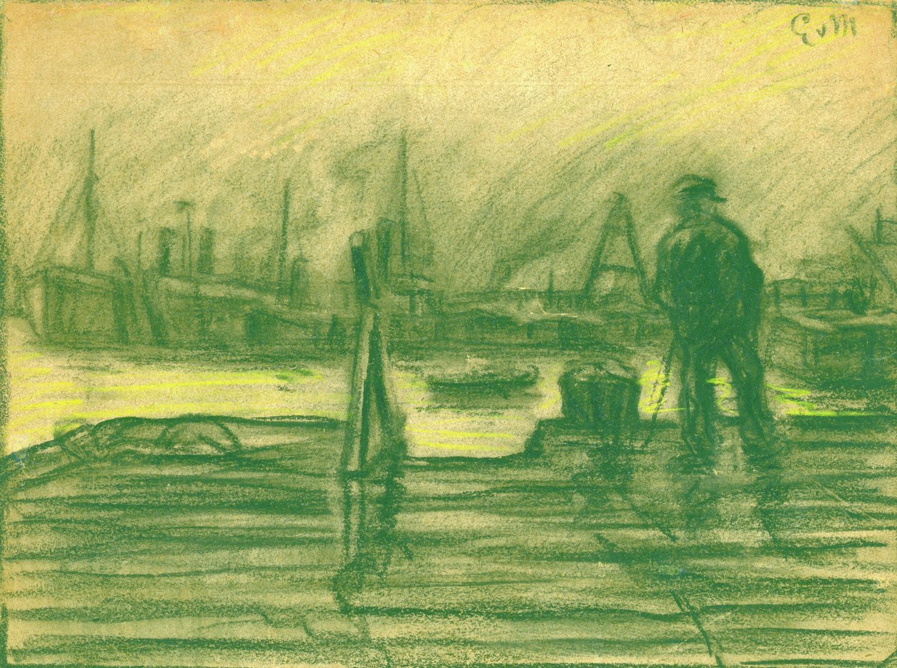 Am Hafen an einem nebligen Tag von Eugeen van Mieghem