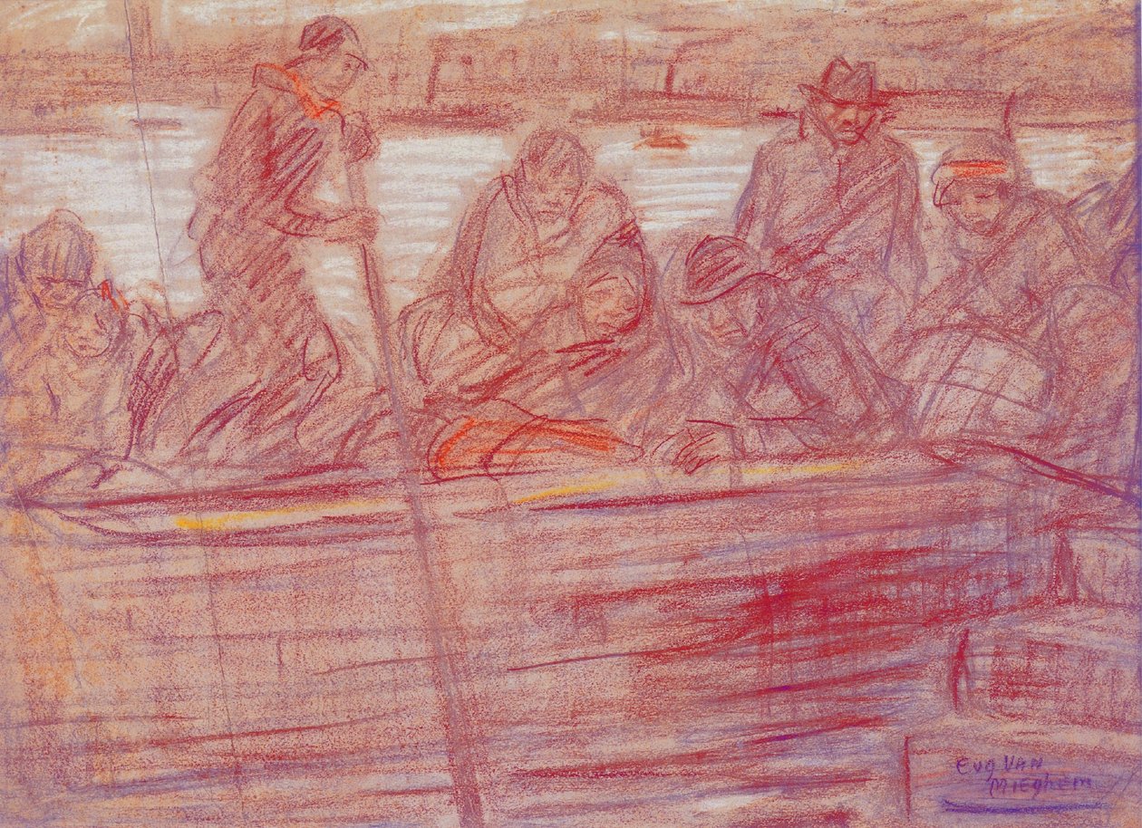 Flüchtlinge (mit Mutter Van Mieghem) auf der Fähre von Eugeen van Mieghem