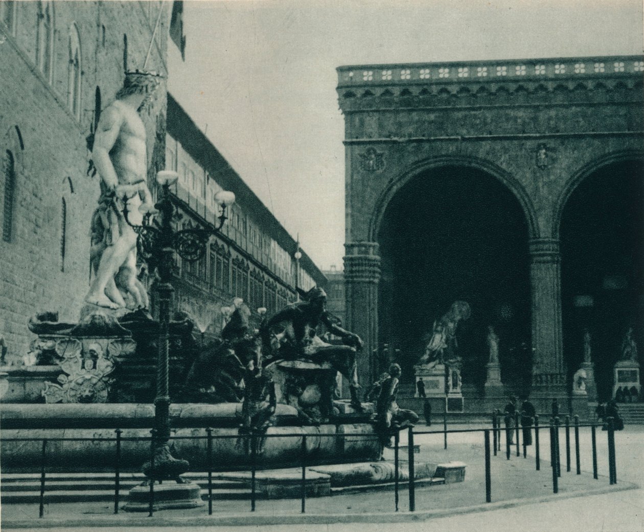 Neptunbrunnen von Bartolomeo Ammanati und die Loggia dei Lanzi, Florenz, Italien, 1927 von Eugen Poppel