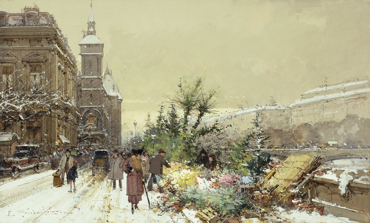 Blumenmarkt von Eugene Galien Laloue