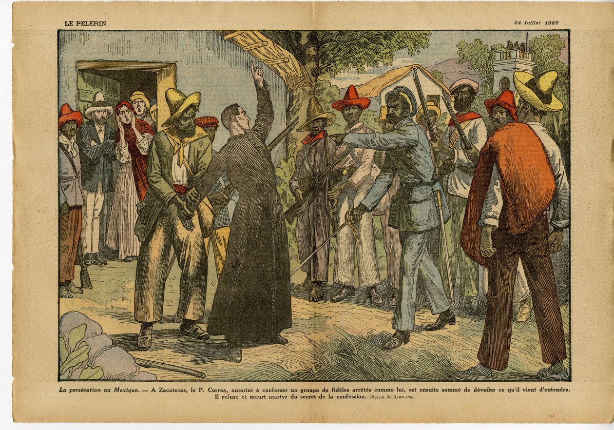 Illustration von Eugene Damblans (1865-1945) in Le Pelerin, 24/07/27 - Verfolgungen in Mexiko - Religion Glaube, Revolution, Mexiko, Katholizismus - Beichte von Eugene Damblans