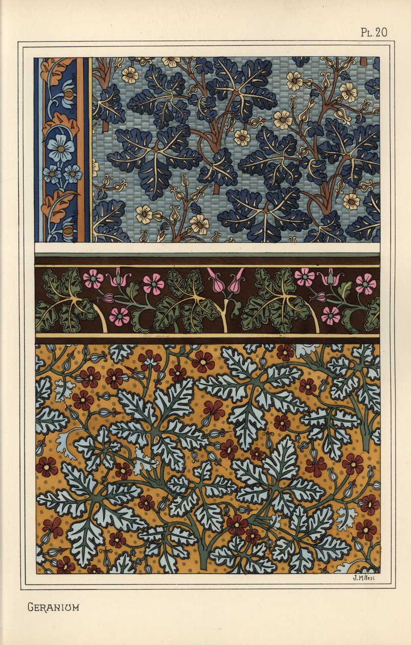 Geranienmotive in Tapeten- und Stoffmustern von Eugene Grasset