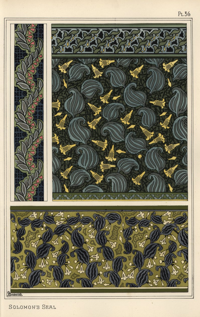 Salomonsiegel, Polygonatum multiflorum, als Designmotiv in Tapeten, Bordüren und Stoffen von Eugene Grasset