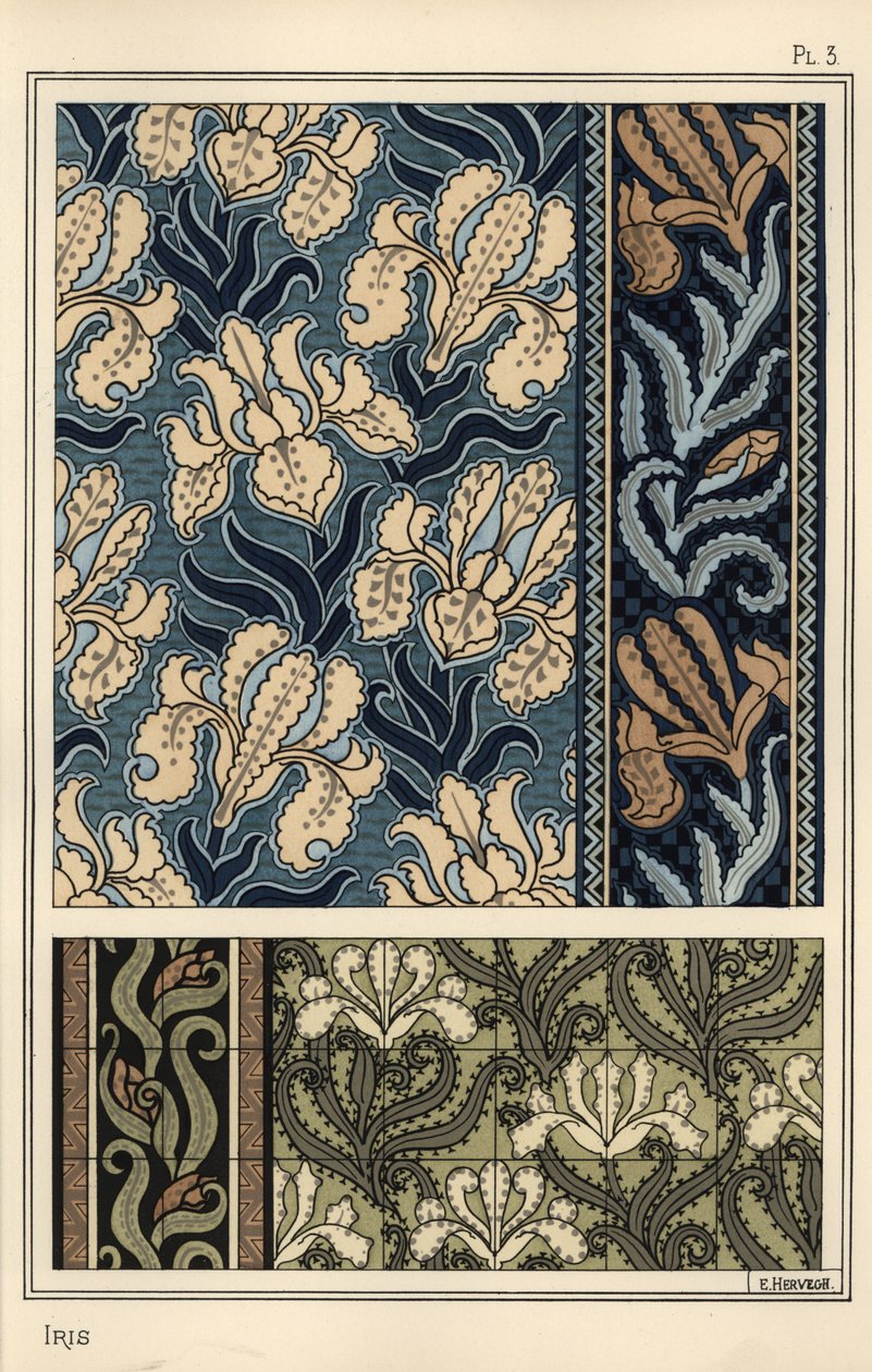 Die Iris in Mustern für Stoffe und Fliesen von Eugene Grasset
