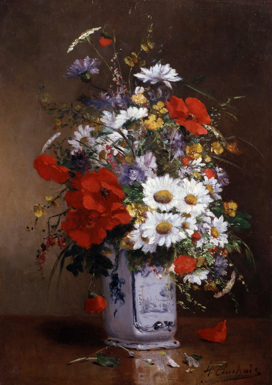 Vase mit Mohnblumen und Gänseblümchen von Eugene Henri Cauchois