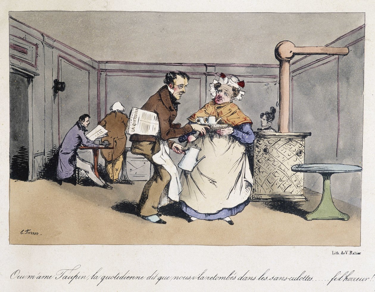 Waldkarikatur in einem französischen Café. von Eugene Hippolyte Forest