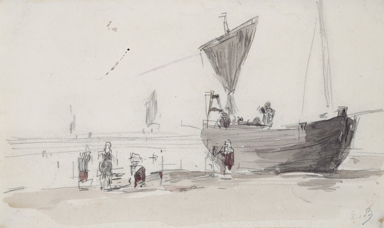 Fischerboot am Strand von Eugene Louis Boudin