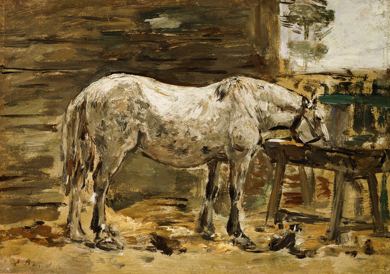 Weißes Pferd an der Tränke, ca. 1885-90 von Eugene Louis Boudin