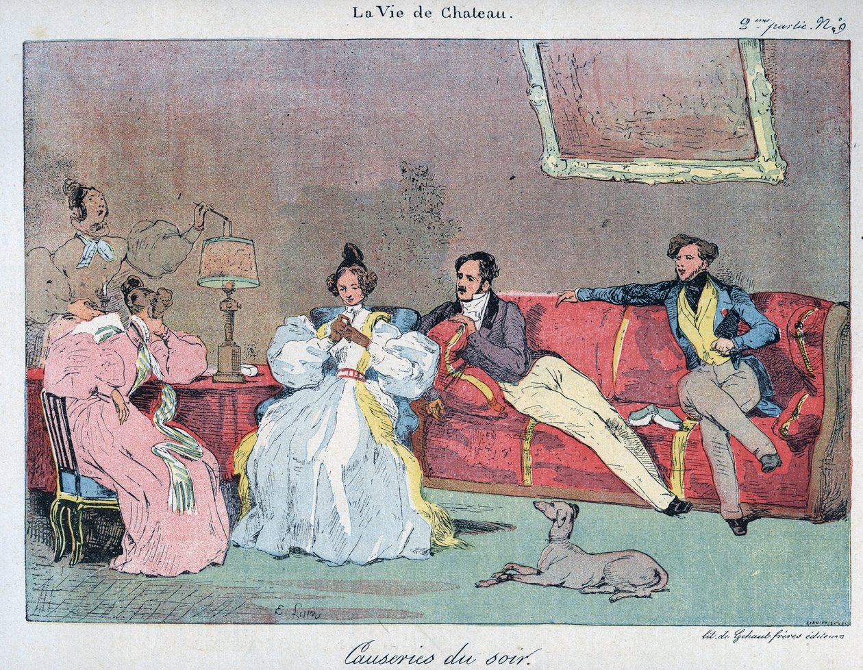 Das Schlossleben - Abendgespräche - Illustration von Eugene Lami (1800-1890) in „LE-RIRE“ von 1885 von Eugene Louis Lami
