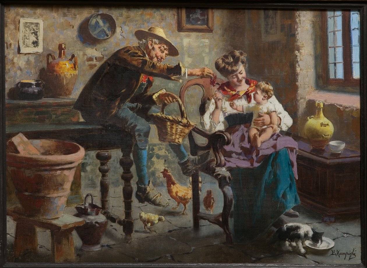 Szene mit einem Mann, einer Frau und einem kleinen Mädchen von Eugenio Zampighi