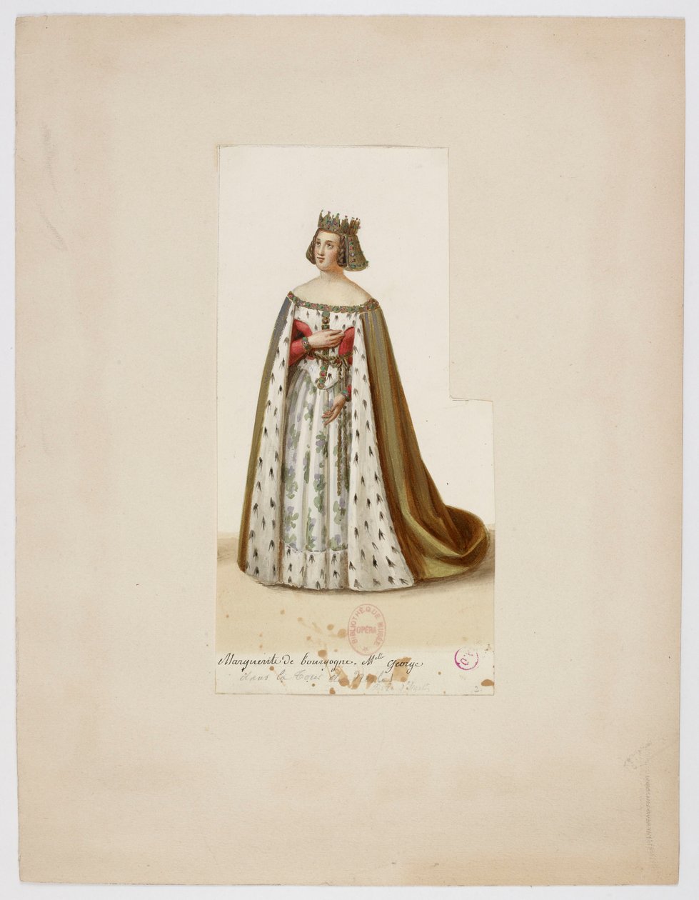 Kostüm von Mlle George als Marguerite de Bourgogne (La Tour de Nesle, 1832) von Eugène Du Faget