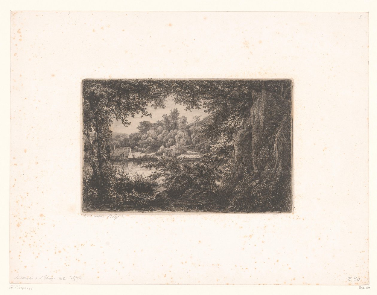 Blick auf einen See vom Waldrand von Eugène Bléry (signed by artist)