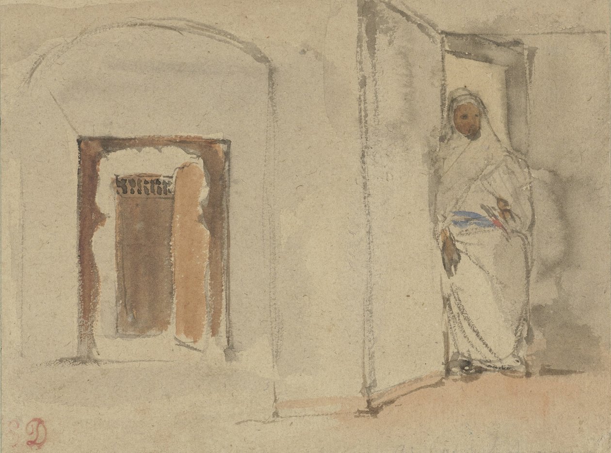 Araber vor der Tür seines Hauses von Eugène Delacroix