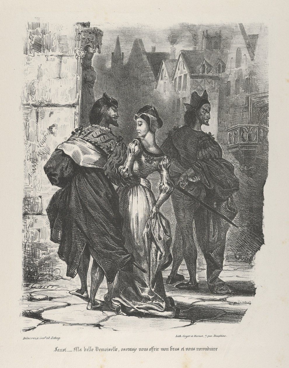 Faust versucht Marguerite zu verführen, Goethe, Faust, 1825-27 von Eugène Delacroix
