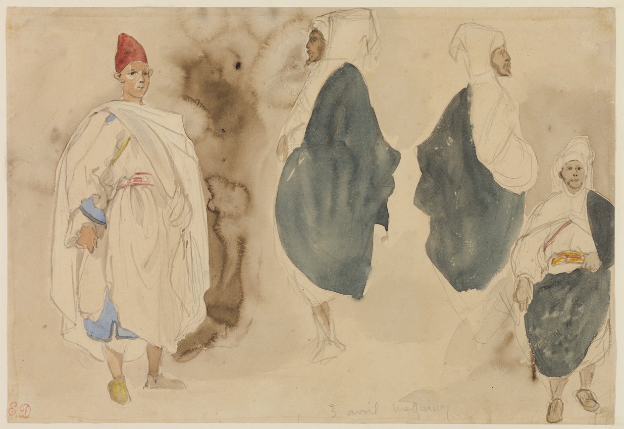 Vier Skizzen von arabischen Männern von Eugène Delacroix