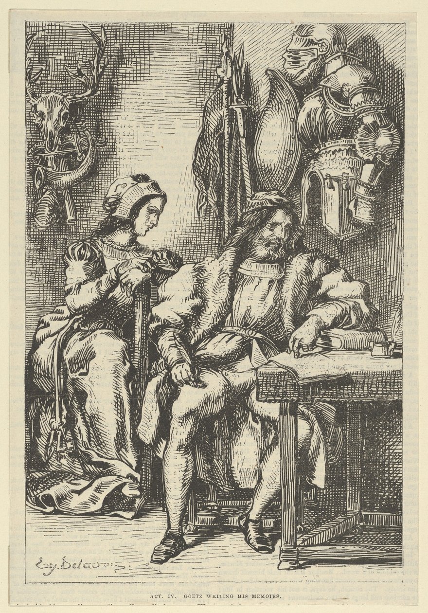 Götz von Berlichingen schreibt seine Memoiren, nach 1845 von Eugène Delacroix