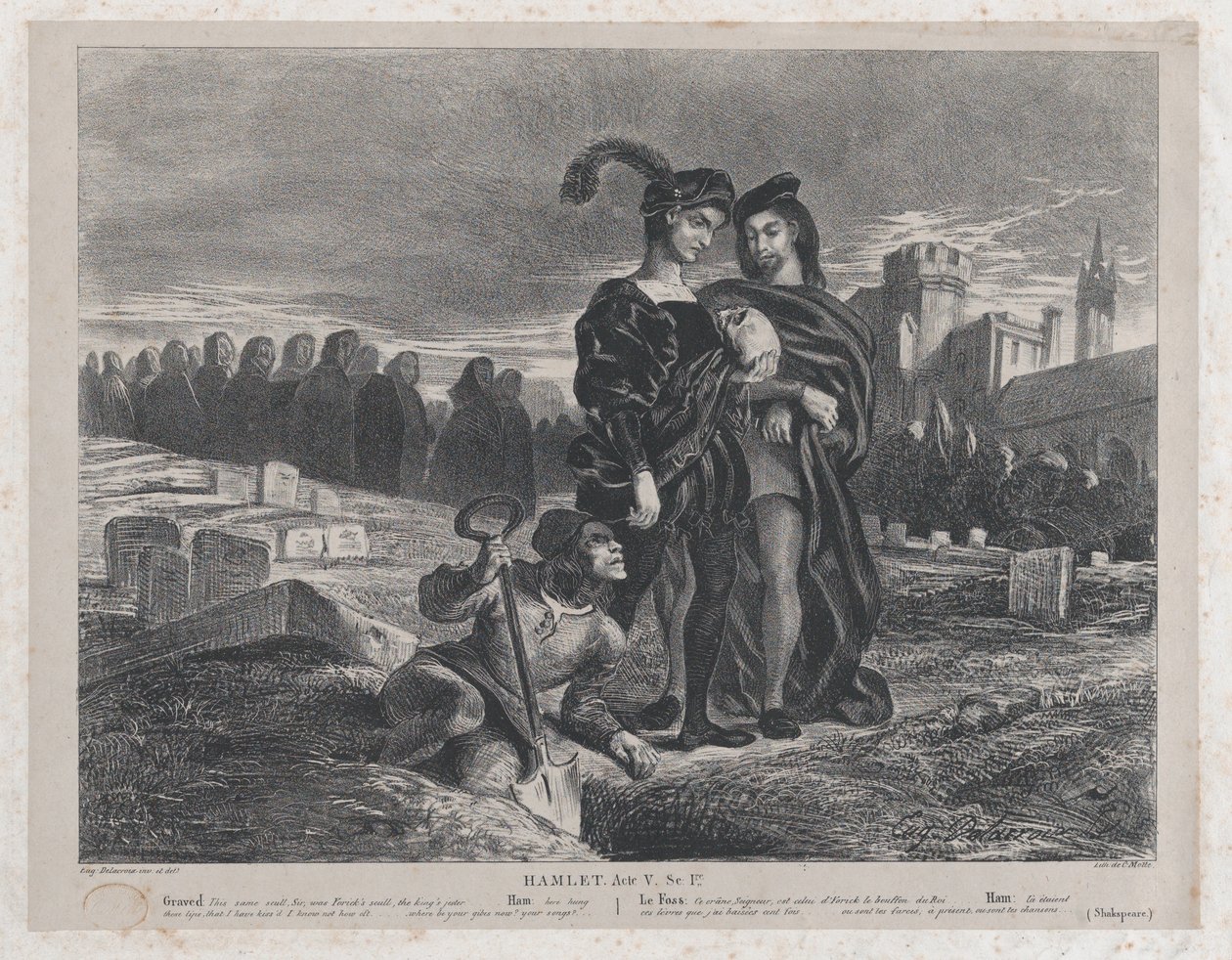 Hamlet betrachtet Yoricks Schädel von Eugène Delacroix
