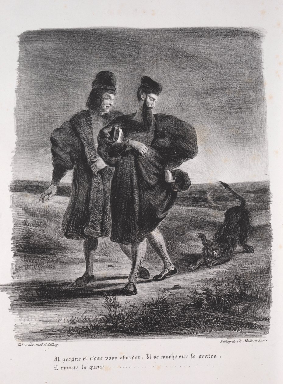 Illustrationen zu Faust: Faust, Mephistopheles und der Barbier von Eugène Delacroix