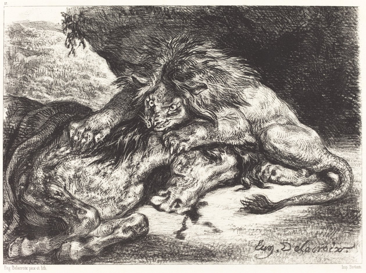 Löwe verschlingt ein Pferd, 1844 von Eugène Delacroix
