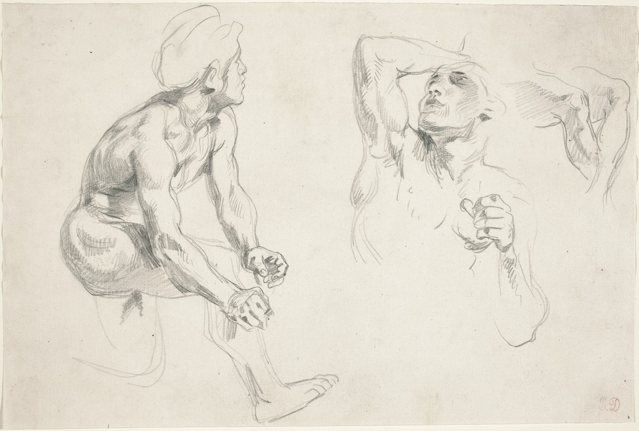 Männlicher Akt posiert für Figuren in der Frise de la Guerre, ca. 1835 von Eugène Delacroix
