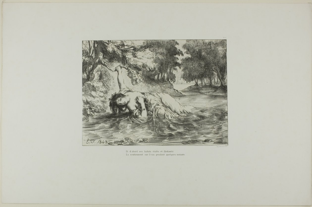 Ophelias Tod, Tafel 13 aus Hamlet von Eugène Delacroix