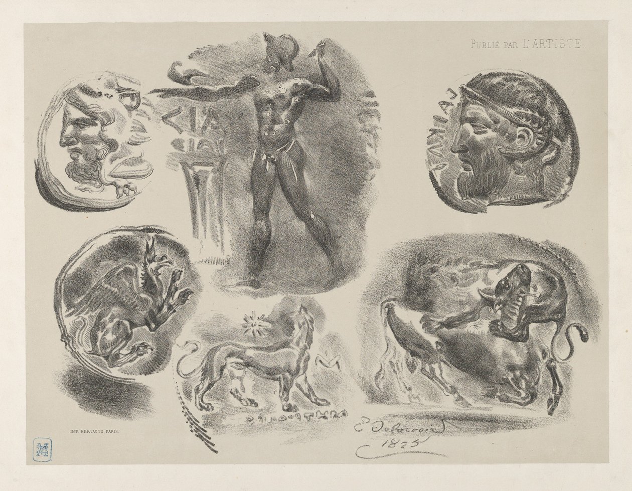 Studien von sechs griechischen Münzen von Eugène Delacroix