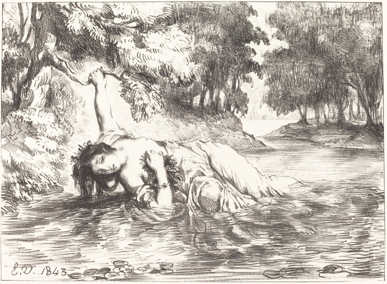 Der Tod von Ophelia (Akt IV, Szene VII) von Eugène Delacroix