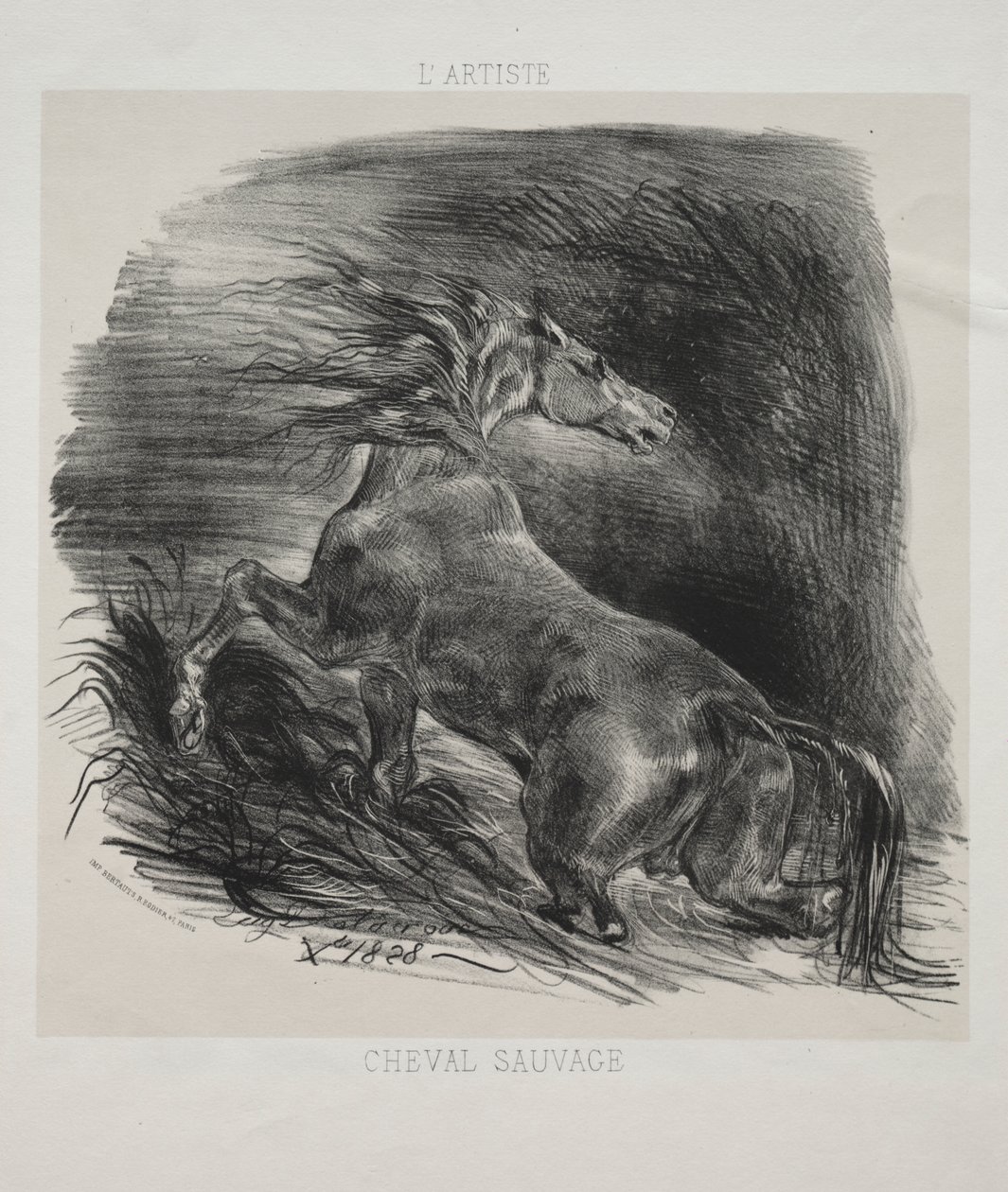 Das wilde Pferd oder erschrockenes Pferd verlässt das Wasser von Eugène Delacroix