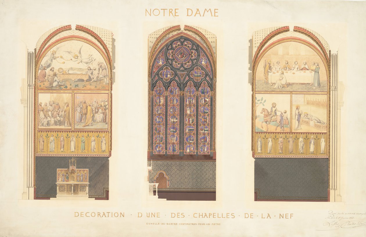 Plan zur Renovierung einer Kapelle im Schiff der Kathedrale Notre Dame, Paris, 1843 von Eugène Viollet le Duc