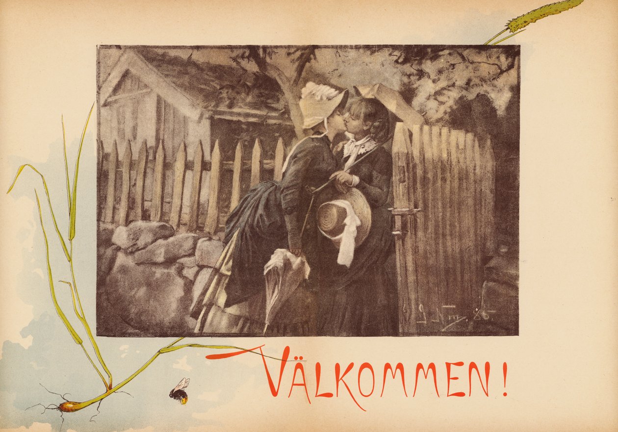 Ein willkommener Kuss (Farblithografie) von European School