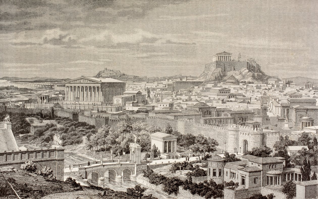 Künstlerische Darstellung von Athen zur Zeit des Kaisers Hadrian, aus 