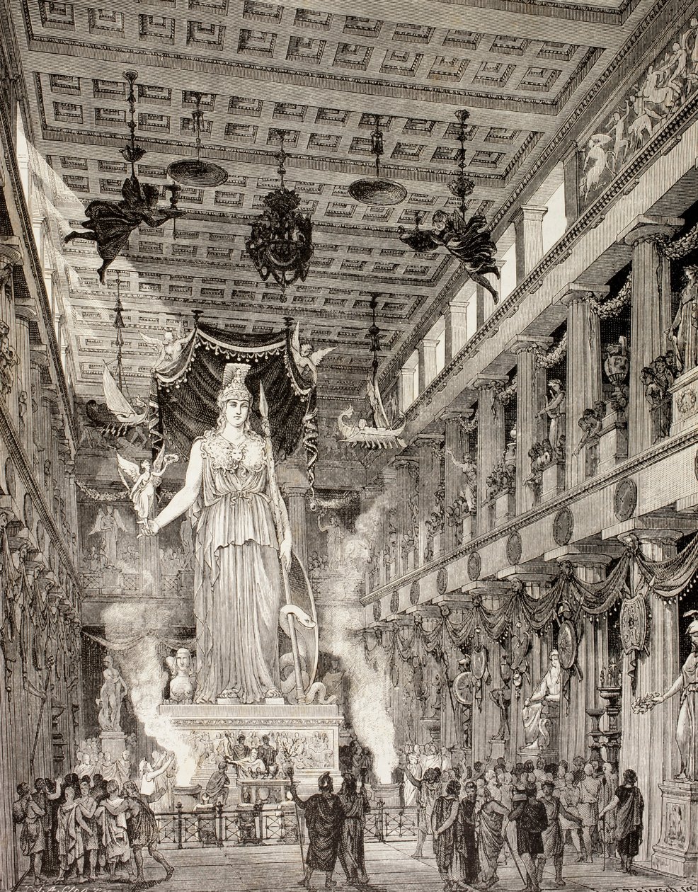 Künstlerische Darstellung der Statue der Göttin Athena im Parthenon, Athen, während der klassischen Periode, aus 