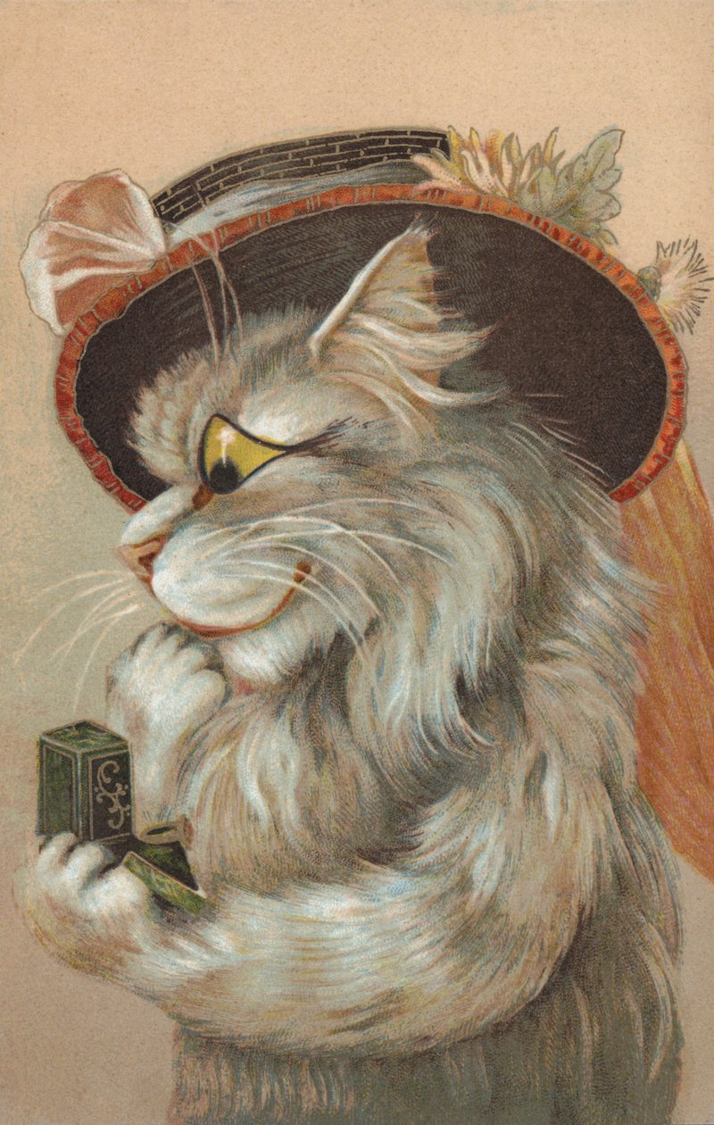 Katze mit Hut, die einen Ring betrachtet von European School