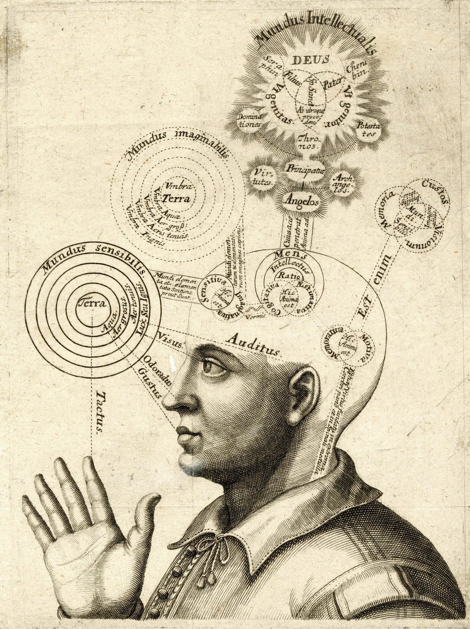 Diagramm des menschlichen Denkens und der vier Sinne, ca. 1650 (Gravur) von European School