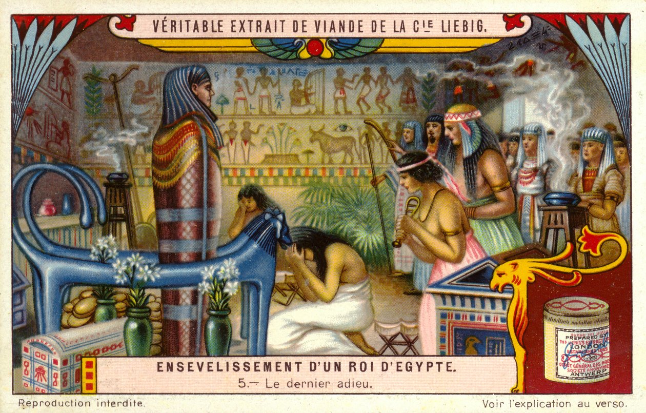 Letzter Abschied von einem toten ägyptischen Pharao in seinem Grab (Chromolithografie) von European School