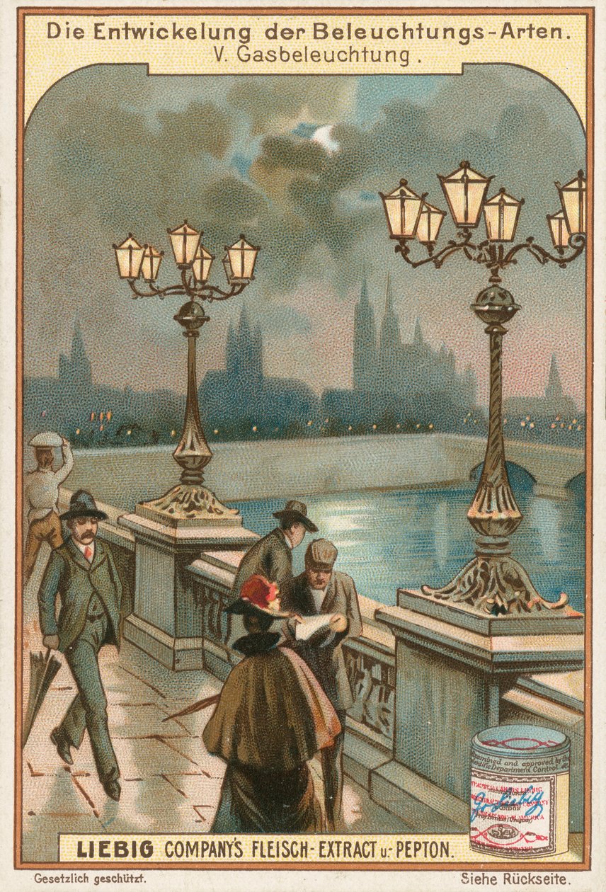 Gaslichter, Liebig-Karte, frühes 20. Jahrhundert von European School