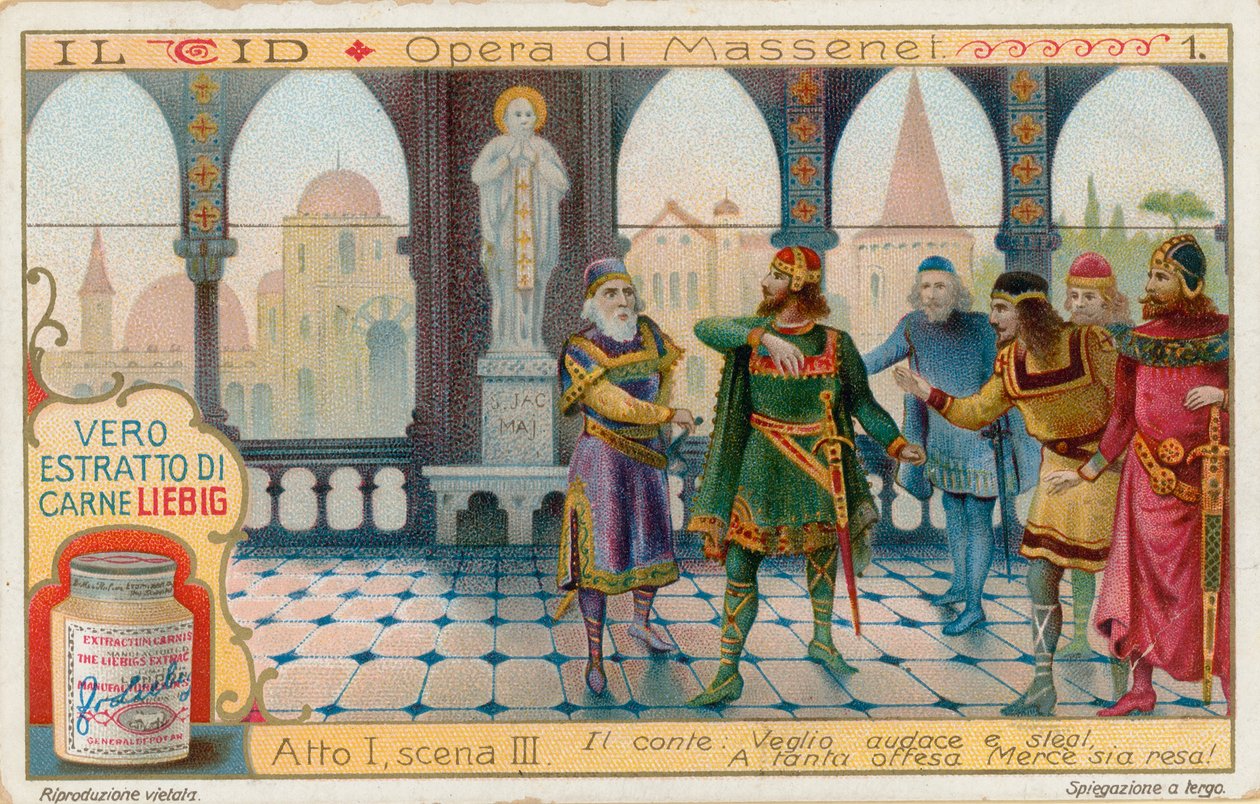 Le Cid von Massenet, Liebig-Karte, frühes 20. Jahrhundert von European School