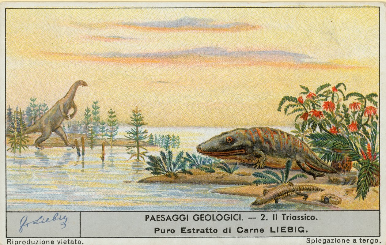 Prähistorische Welt, Liebig-Karte, frühes 20. Jahrhundert von European School