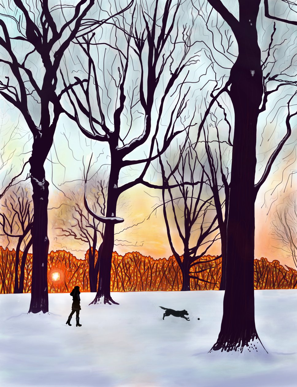 Hund im Schnee, Brooklyn von Evan Sklar