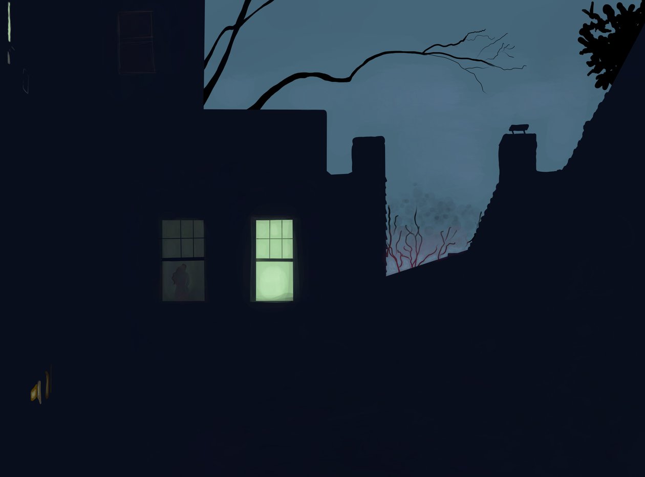 Hinteres Fenster, Winter, Dämmerung, Brooklyn von Evan Sklar