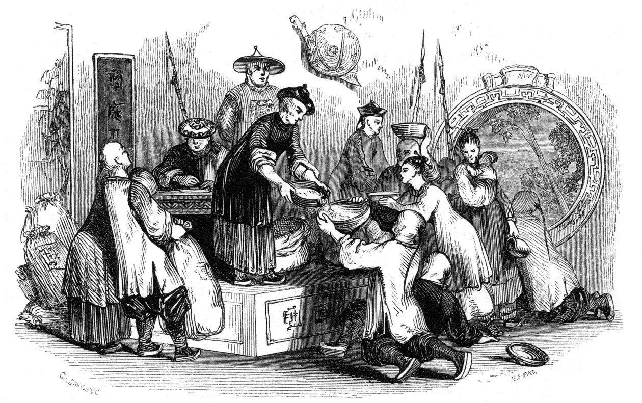 Verteilung von Korn an die Menschen während einer Hungersnot, 1847 von Evans