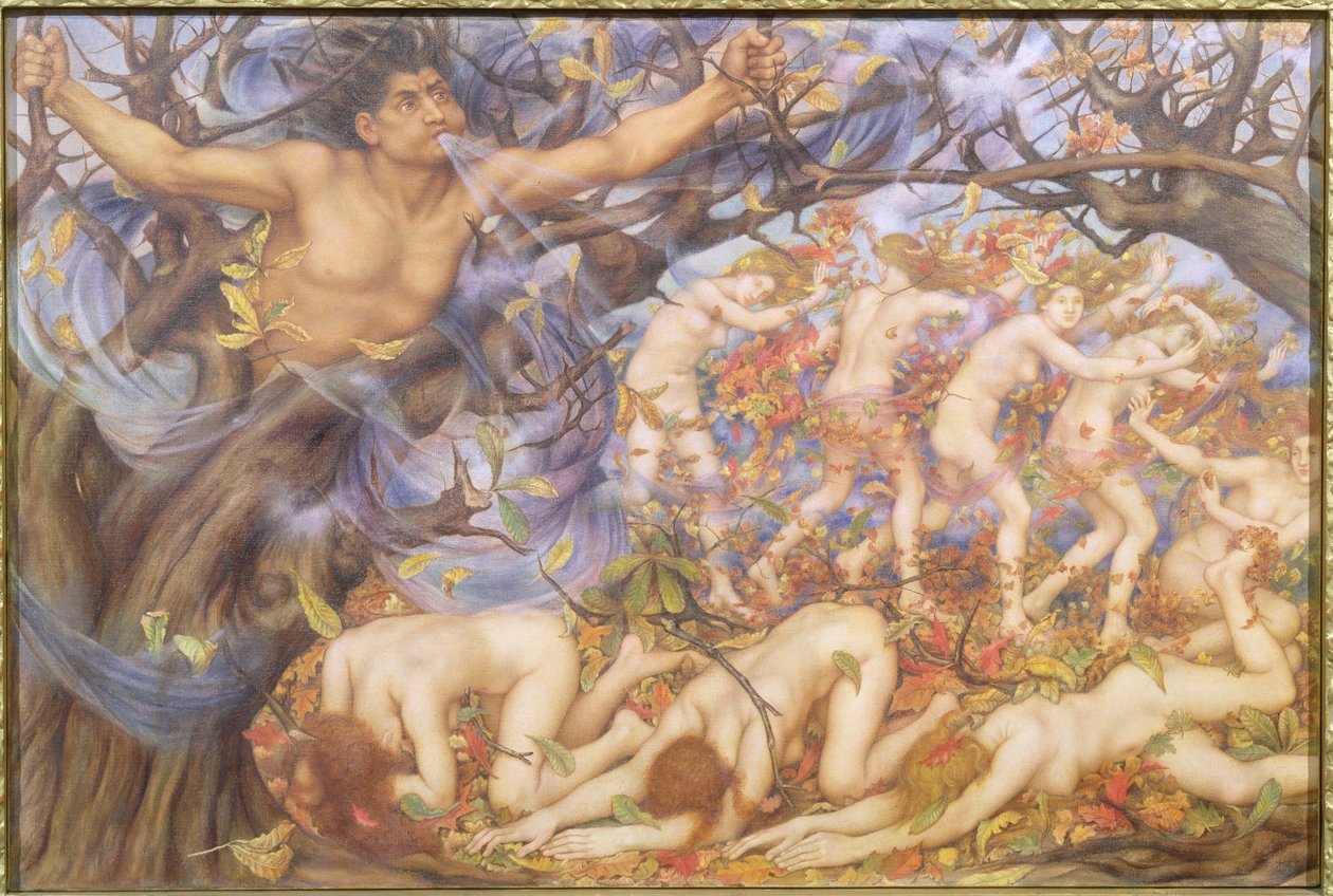 Boreas und gefallene Blätter von Evelyn De Morgan