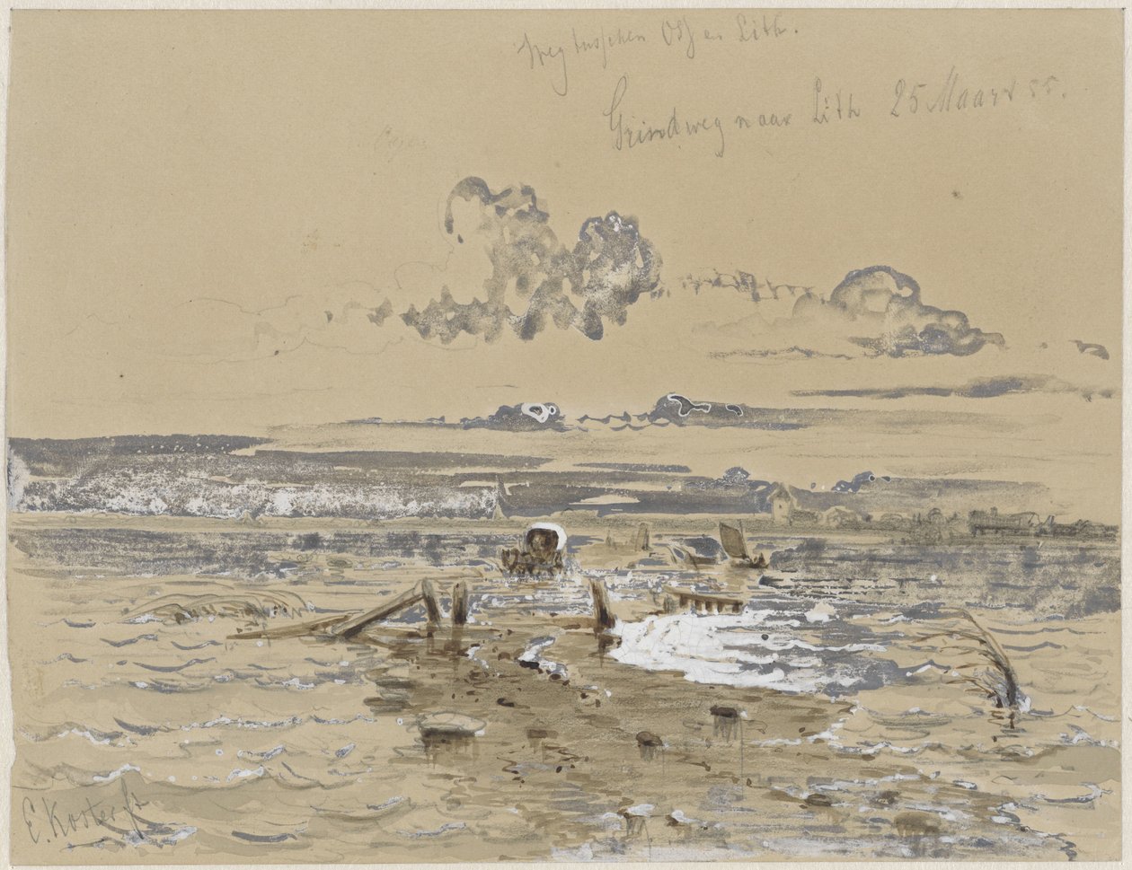 Landschaft mit der Kiesstraße zwischen Oss und Lithoijen von Everhardus Koster