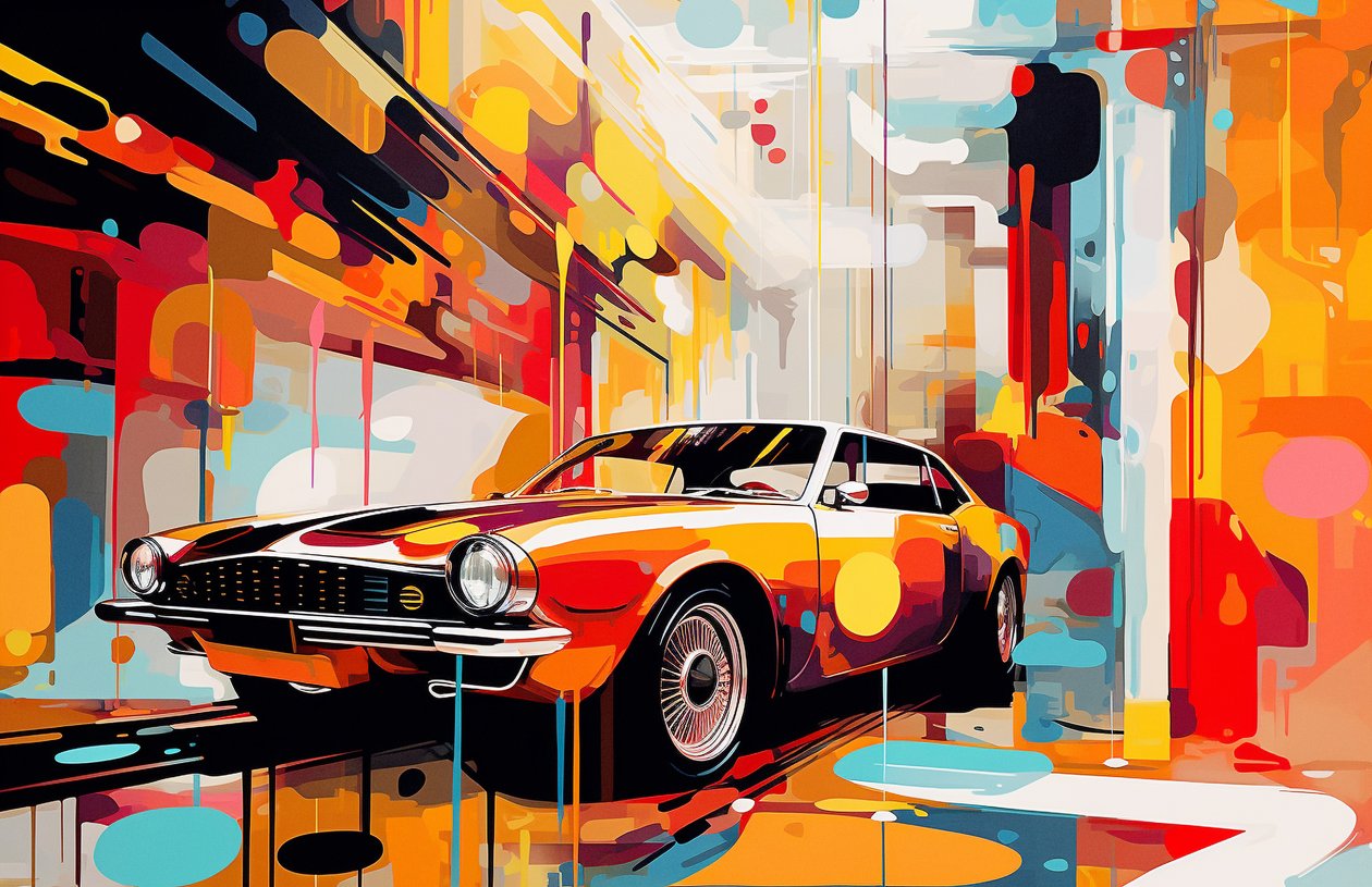 Abstraktes altes amerikanisches Auto, Gemälde, Jugendzimmerdekoration, Wandkunstdrucke von F. Abderrahim